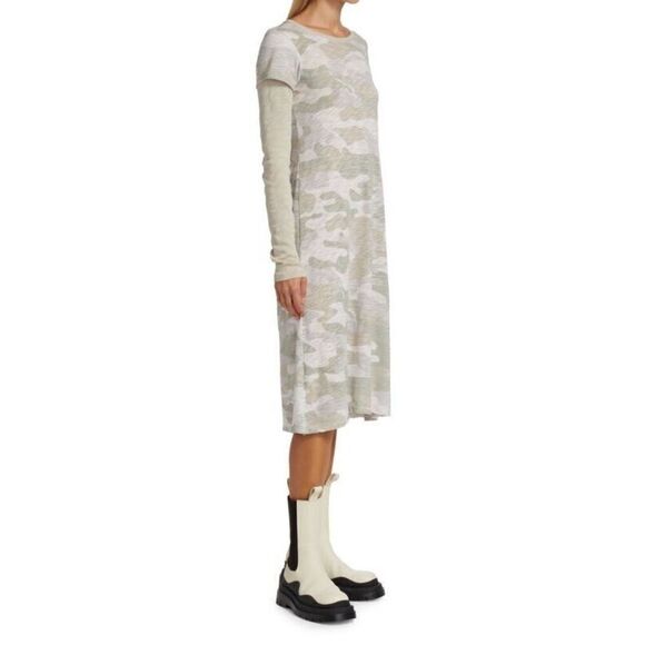 New ATM Anthony Thomas Melillo Slub-Knit Layered Midi Dress in Camo Medium - Picture 3 of 8